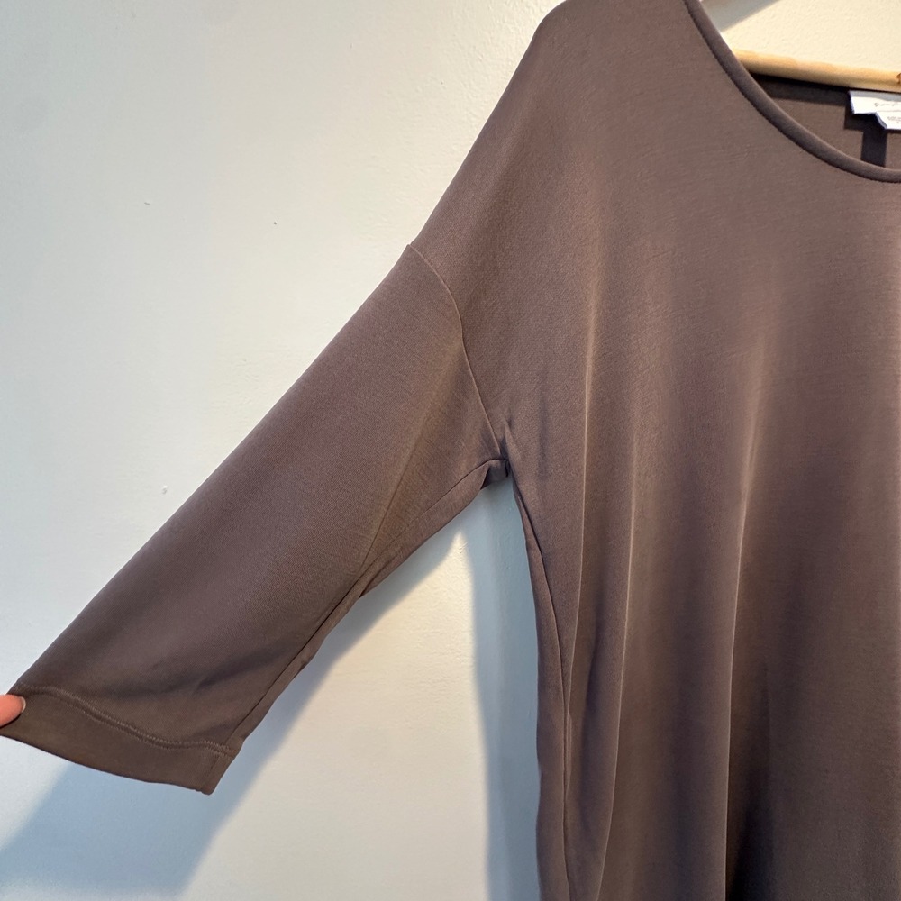 Pure Jill Tunic Top Womens Small Brown Tencel Modal 3/4 Sleeve Scoop Neck Casual - Picture 4 of 8
